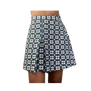 Zara Daisy Jacquard Woven Mini Skirt A-Line Blue Quilted Look Embroidered M